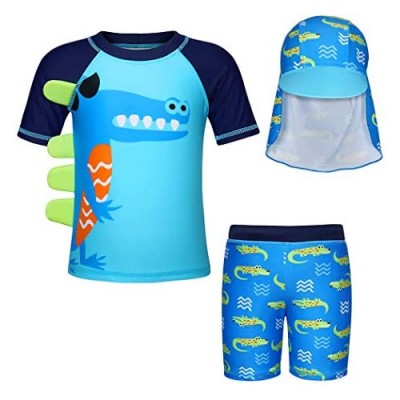 Cotrio Boys Two Piece Rash Guard Swimsuits Toddler Kids Crocodile Swim Trunk and Rashguard Swimwear