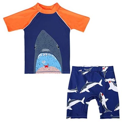 Digirlsor Kids Toddler Boys Two Piece Swimsuit Rash Guard Short Sleeve Quick Dry Swim Trunks Swimwear Set 1-9 Years