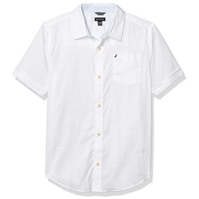 Nautica Boys' Short Sleeve Slub Knit Button Up Shirt