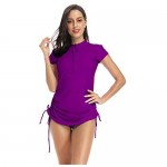 ABALAGU Women's UV Sun Protection Half Zipper Short Sleeve Rash Guard Swim Shirt Rashguard Swimsuit Top