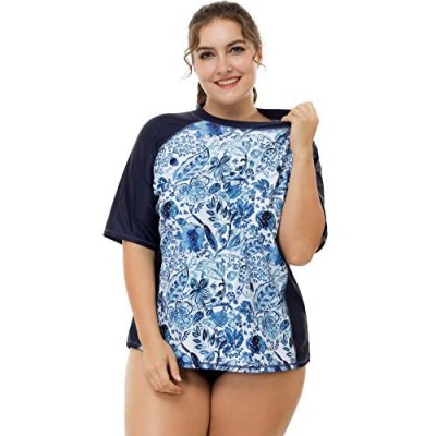 ATTRACO Women Plus Size Rash Guard Short Sleeve Rashguard UPF 50+ Swimming Shirt