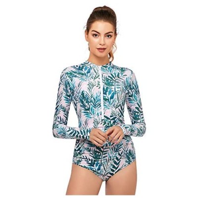 AXESEA Womens Rash Guard Long Sleeve One Piece Swimsuit Ruched Zip Bathing Suit