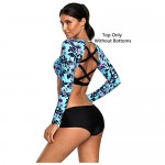 Foryingni Women's Long Sleeve Rashguard Swimsuit Crop Top Floral Print Tankini Swim Shirt