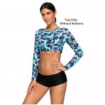 Foryingni Women's Long Sleeve Rashguard Swimsuit Crop Top Floral Print Tankini Swim Shirt