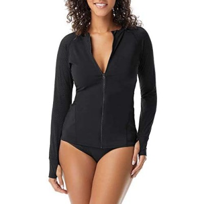 luvamia Women's Rashguard Swimsuit Long Sleeve Zip Front Rash Guard Bathing Suit