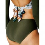 Peddney Women Two Pieces Long Sleeve Rash Guard Set Crop Top Surf Swimsuit with Bikini Briefs