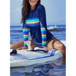 ROSKIKI Women's Rash Guard Long Sleeve Printed UV Rashguard Swimsuits Colorblock Swim Shirt Padded Surfing Athletic Swimwear