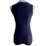Women's High Neck Zip Front Striped One Piece Sleeveless Rash Guard Swimsuit Sun Protection