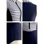 Women's High Neck Zip Front Striped One Piece Sleeveless Rash Guard Swimsuit Sun Protection