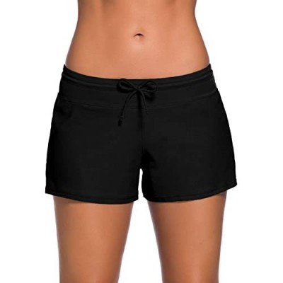 Actloe Women's Waistband Short Swim Bottom Side Split Plus Size Board Shorts