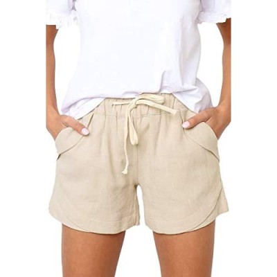 SESERAGI Womens Cotton Linen Shorts Soft Elastic Waist Summer Casual Short Pants