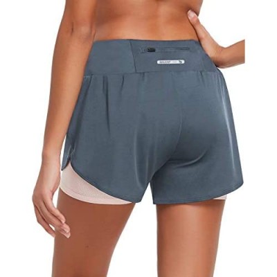 BALEAF Women's 3" /5" High-Waisted Athletic Running Shorts 2 in 1 Workout Shorts with Zipper Pockets Quick Dry UPF 50+
