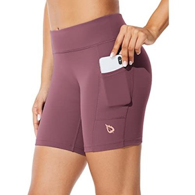 BALEAF Women's 7" Long Compression Running Shorts High Waisted Yoga Biker Shorts with 3 Pockets