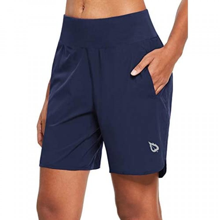 BALEAF Women's 7 Running Shorts with Liner Quick-Dry Athletic Sport Shorts Back Zipper Pocket