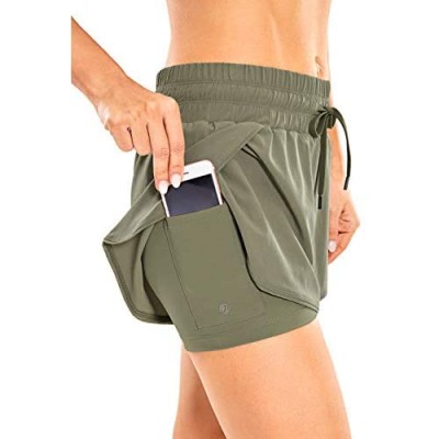 CRZ YOGA Workout Running Shorts Women with Liner 2 in 1 Athletic Sports Shorts with Zip Pocket- 3 inches
