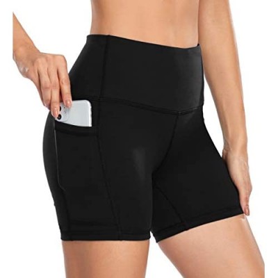 DF-deals Women's High Waist Workout Yoga Shorts with Pockets  Non See-Through Tummy Control Athletic Running Shorts