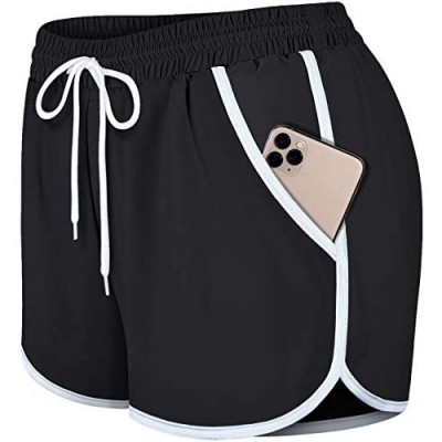 Fulbelle Womens Double Layer Drawstring Elastic Waist Athletic Shorts with Pockets