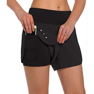 Ksmien Women's 2 in 1 Running Shorts - Lightweight Athletic Workout Gym Yoga Shorts Liner with Phone Pockets