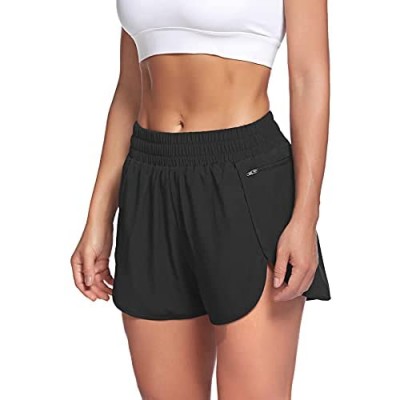 LaLaLa Womens Workout Shorts with Zip Pocket Quick-Dry Athletic Shorts Sports Elastic Waist Running Shorts with Liner