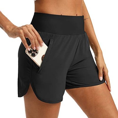 M MAROAUT Womens 4 Inches Running Shorts with Zipper Pockets Liner Black Athletic Shorts Quick Dry Workout Gym Walking