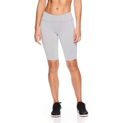 Reebok Women's Compression Running Shorts with Phone Pocket - High Waisted Performance Workout Short - 11 Inch Inseam