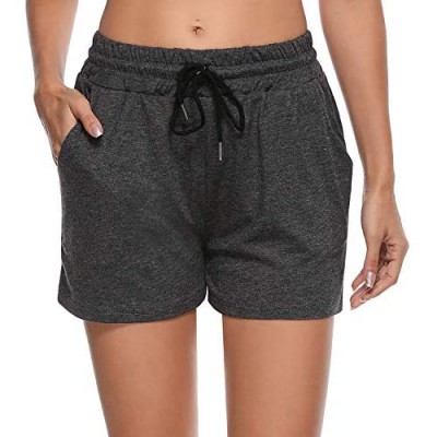 Sykooria Women's Casual Pajama Shorts Cotton Elastic Waist Yoga Running Workout Athletic Shorts Lounge Shorts with Pockets(Black XX-Large)
