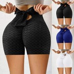 Women Sexy Back Bow Tie Ruched Butt Lifting High Waist Yoga Pants Workout Shorts biker shorts for women high waist