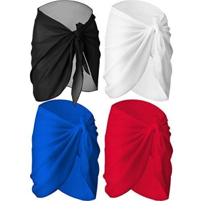 4 Pieces Women Chiffon Short Sarongs Cover Ups Beach Swimsuit Wrap Skirt  4 Colors