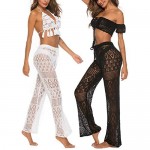 Ayliss Women Crochet Lace Swim Pants Knitted Hollow Out Cover Up Pants High Waist Fishnet Swimsuit Beach Pants