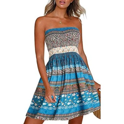 CHICGAL Summer Dresses for Women Beach Cover Ups Strapless Boho Floral Print Sundress