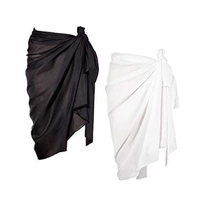 Chuangdi 2 Pieces Women Beach Wrap Sarong Cover Up Chiffon Swimsuit Wrap Skirts (Black and White)