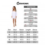 Cosonsen Womens Printed Swing Shift Dress Long Sleeve V Neck Tunic Dress