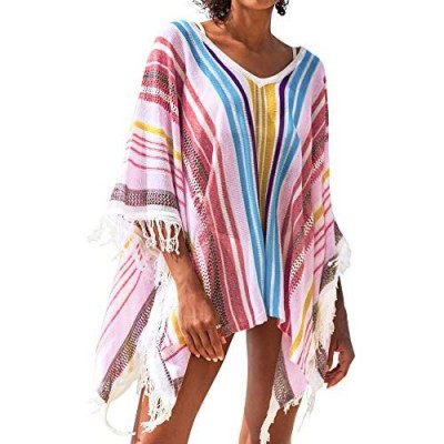 CUPSHE Women's Cover Up Colorful Stripe Tassels V Neck Swimsuit