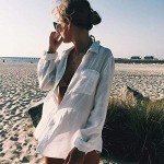 Eddoyee Loose Beach Cover Up Tunic Shirt Women‘s Long Sleeve Swimsuit Blouse