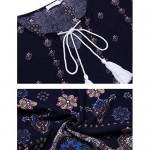 Halife Women's Vintage Ethnic Style Printed Tassel Tie Neck Loose Fit Bohemian Tunic Dress