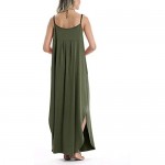 HUSKARY Women's Summer Casual Sleeveless V Neck Strappy Split Loose Dress Beach Cover Up Long Cami Maxi Dresses with Pocket
