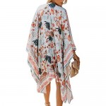 MayBuy Women's Summer Long Flowy Kimono Cardigans Boho Chiffon Floral Beach Cover Up Tops
