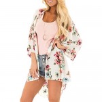 PRETTODAY Women's Summer Floral Print Kimonos Loose Half Sleeve Chiffon Cardigan Blouses Casual Cover Up