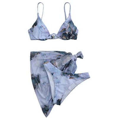 SheIn Women's 3 Piece Tie Dye Underwire Bikini Set Swimsuit and Cover Up Beach Skirt