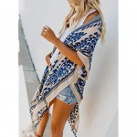 Sidefeel Women Print Pom Pom Tassel Kimono Beach Cover Up Cardigan Top One Size Blue