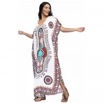 SMUDGE Life Women's White Ethnic Print Kaftan Maxi Dress Summer Beach Dress