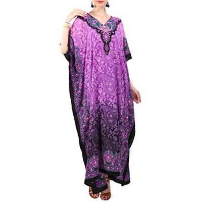 Women Kaftan Tunic Kimono Free Size Long Maxi Party Dress for Loungewear Holidays Nightwear Dresses #103 (One Size  Purple)