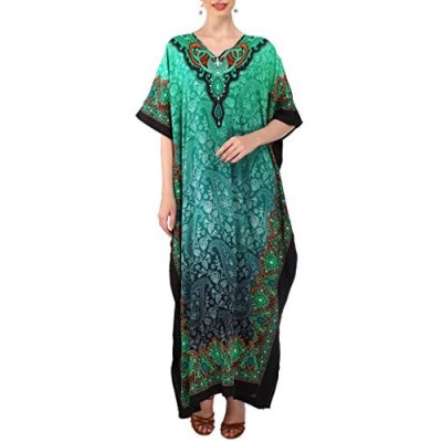Women Kaftan Tunic Kimono Free Size Long Maxi Party Dress for Loungewear Holidays Nightwear Dresses #103 (One Size  Teal)