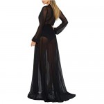 Women's Sexy Thin Mesh Long Sleeve Tie Front Swimsuit Swim Beach Maxi Cover Up Dress