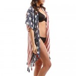 Women's Summer American Flag Beach Cover up Poncho Tunic Top Scarf Wrap.