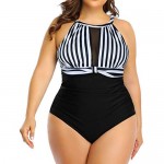 Aqua Eve Women Plus Size One Piece Bathing Suits Ruched Tummy Control Swimsuit High Neck Mesh Swimwear