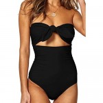 BOOSOULY Women's Beandeau Tie Knot Front Cut Out High Waist One Piece Swimsuits