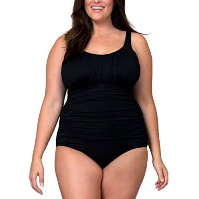 Caribbean Sand Ruched Plus Size Swimwear for Women Curvy Sizing One Piece Swimsuit with Tummy Control