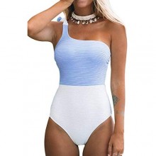 CUPSHE Women's One Piece Swimsuit Color Block One Shoulder Bowknot Bathing Suit