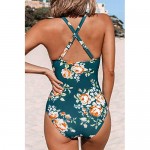 CUPSHE Women's One Piece Swimsuit Floral Print High Neck Scallop Bathing Suit